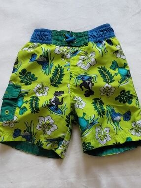 UV Skinz Boys Lime Green Dino Print Swim Shorts